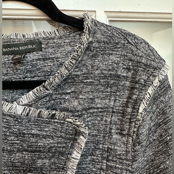 Banana Republic Grey Black Tweed Wool Snap Front Blazer Jacket Size XL - Picture 4 of 16